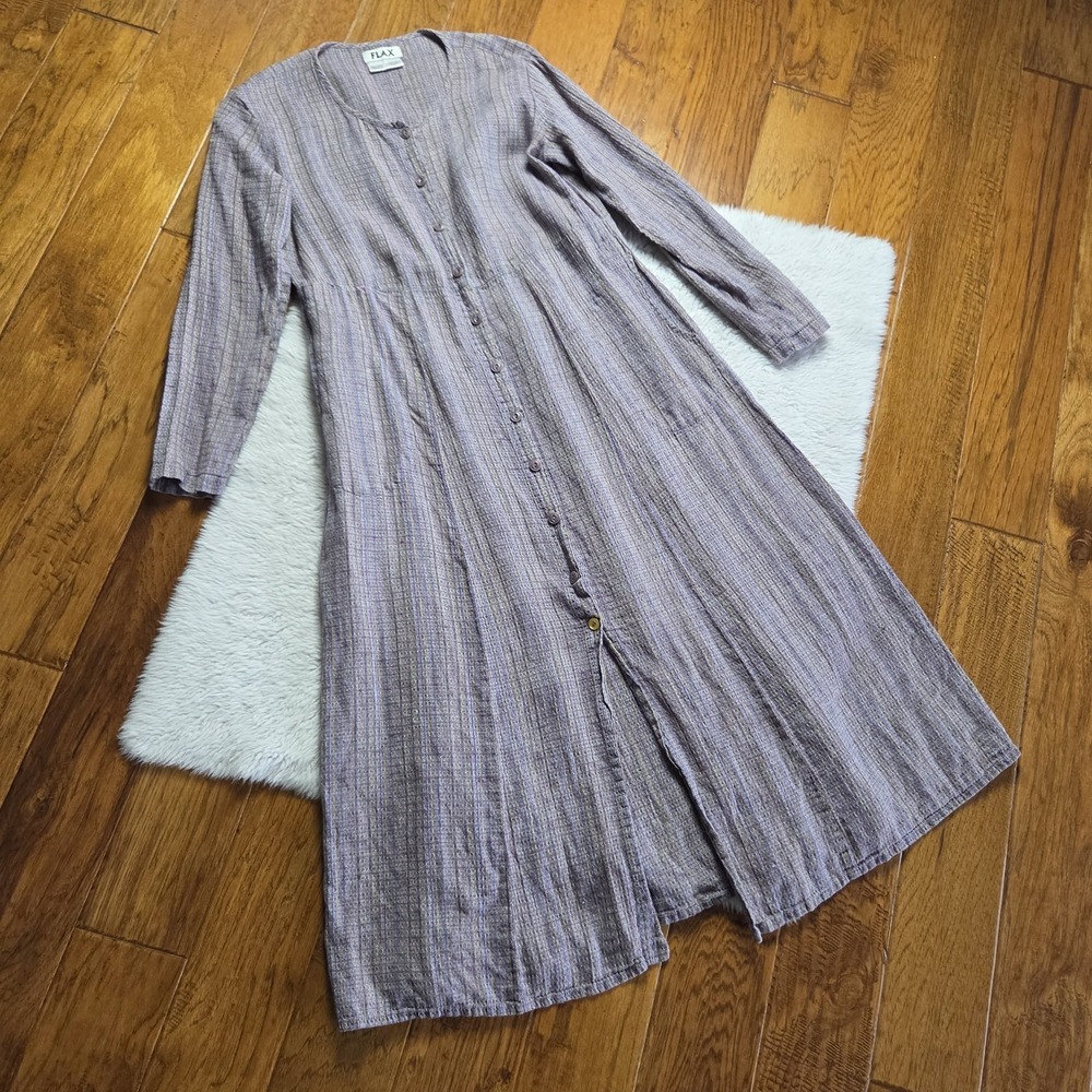 Flax Linen Button-up Maxi Dress Women's Small Long Sleeve Purple READ